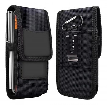 Svislé pouzdro na telefon na opasek Oxford Model 3 pro iPhone 11 / 11 Pro / 12 / 12 Pro / 13 / 13 Pro Samsung Galaxy A10 / A41 / A50 / A51 Huawei P30 Lite / P40 / P8 černé