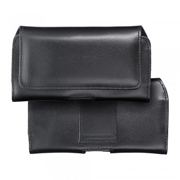 Horizontální pouzdro na telefon na opasek Royal kožené velikost L pro iPhone 12 / 12 Pro / 13 / 13 Pro / 14 / 14 Pro Samsung Galaxy S10 / S20 / S21 / A40 Huawei P8 Lite / P30 / P40 / P9 Lite černé