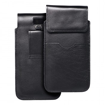 Kožené zasouvací pouzdro s klopou pro Samsung A12 / NOTE 9 / Xiaomi Redmi NOTE 10 PRO Royal velikost 2XL široké černé