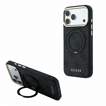 Guess PU 4G Ring Stand MagSafe Zadní Kryt pro iPhone 18 Pro Max Black