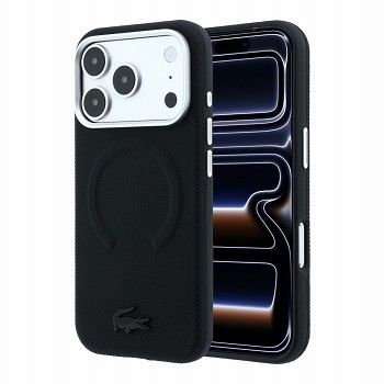 Lacoste PVC Petit Pique Semi Wrap Embossed MagSafe Zadní Kryt pro iPhone 18 Pro Max Black