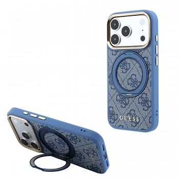Guess PU 4G Ring Stand MagSafe Zadní Kryt pro iPhone 18 Pro Blue