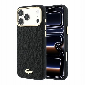 Lacoste PU Leather Champs Elysees Gold Logo MagSafe Zadní Kryt pro iPhone 18 Pro Black