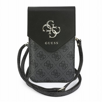 Guess PU Leather+Grained 4G Metal Logo Taška na Telefon Black