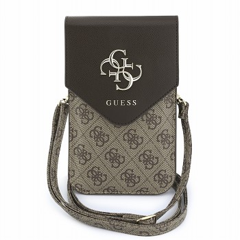 Guess PU Leather+Grained 4G Metal Logo Taška na Telefon Brown