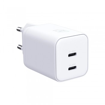 3mk síťová nabíječka Hyper se dvěma porty USB-C technologií GaN a PD 45 W bílá