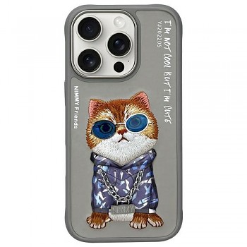 Nimmy kryt GLASSES COOL CAT pro IPHONE 16 Pro Max šedý