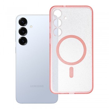 Kryt Clear Mag Cover Glitter pro Samsung S25 PLUS kompatibilní s MagSafe růžový třpytivý