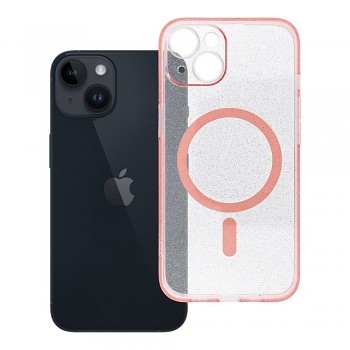 Kryt Clear Mag Cover Glitter pro iPhone 14 s ochranou fotoaparátu kompatibilní s MagSafe růžový třpytivý