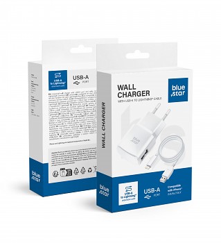 Nabíječka Blue Star USB-A 1 A 5 W + kabel USB-A na Lightning TFK-TC-1100B bílá