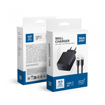Nabíječka Blue Star USB-C QC3.0 PD 3 A 20 W + kabel USB-C na Lightning TFB-TC-20WPD černá