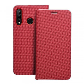 Pouzdro Luna Book Carbon pro Huawei P30 LITE červené