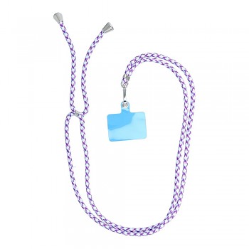 SWING (6 mm) nastavitelná šňůrka na telefon / délka 165 cm (max. 82.5 cm ve smyčce) / na rameno nebo krk bílo-fialová