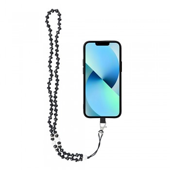 CRYSTAL DIAMOND šňůrka na telefon / délka 74 cm (37 cm ve smyčce) / na krk černá