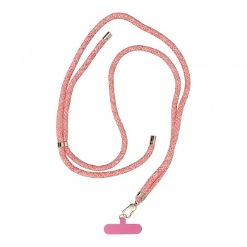 SWING (8 mm) nastavitelná šňůrka na telefon / délka 165 cm (max. 82.5 cm ve smyčce) / na rameno nebo krk růžovo-bílá