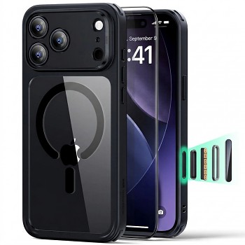 ESR Classic Hybrid HaloLock kryt a ochranné sklo na iPhone 18 Pro Max / iPhone 17 Pro Max průhledný černý