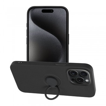 Silikonový kryt s držákem na prst pro iPhone 15 Pro Max černý