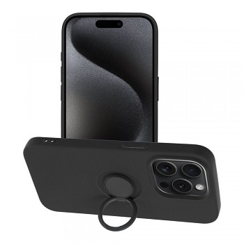 Silikonový kryt s držákem na prst Ring pro iPhone 15 Pro černý