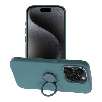 Silikonový kryt s prstenem pro iPhone 15 Pro zelený