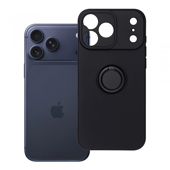 Silikonový kryt Silicone Ring pro iPhone 17 Pro Max / iPhone 18 Pro Max s nízkým okrajem fotoaparátu a prstenem černý