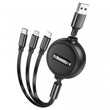 Navíjecí nabíjecí kabel 3in1 Hoco X75 USB-A na Lightning / Micro USB / USB-C 2A 1 m černý