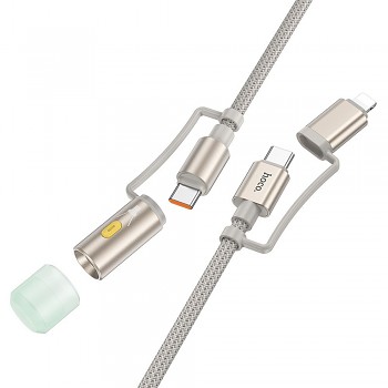 Nabíjecí a datový kabel USB-C / Lightning na USB-C s LED světlem Hoco U138 PD 3A 60W 1 2 m šedý