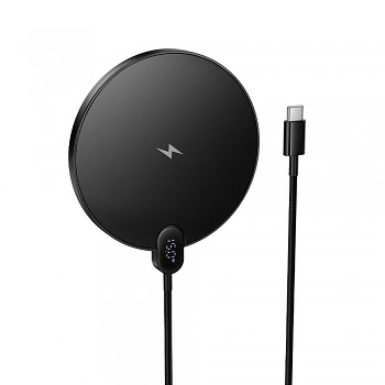 Bezdrátová nabíječka Hoco CW62 15W s displejem a USB-C kabelem černá