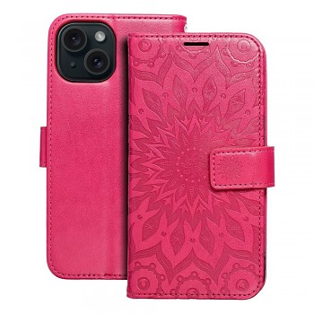Knížkové pouzdro Mezzo Book pro iPhone 15 s motivem mandala purpurové