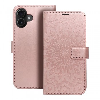 Knížkové pouzdro Mezzo Book mandala pro iPhone 16 Plus růžově zlaté