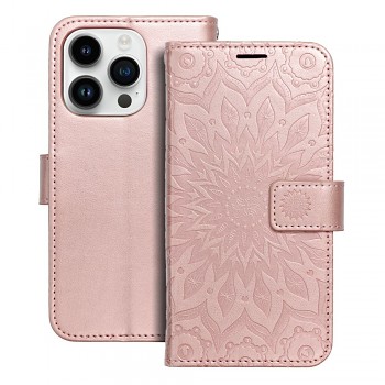 Knížkové pouzdro Mezzo Book mandala pro iPhone 14 Pro růžově zlaté
