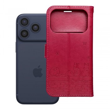 Knížkové pouzdro Mezzo Book cats pro iPhone 17 Pro / 18 Pro červené