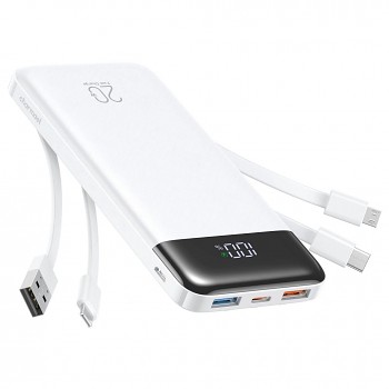 Powerbanka Charmast W2065 PD 3.0 3A 22.5W 20000 mAh s vestavěnými kabely USB-A / USB-C / Lightning / Micro USB bílá