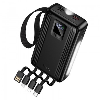Powerbanka Hoco J173 Jingyao 20000 mAh QC PD 22.5W s vestavěnými kabely USB-A USB-C Lightning a Micro USB a svítilnou černá