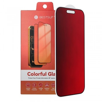 Flexibilní hybridní sklo Bestsuit 5D Colorful Privacy 180 pro iPhone 15 s privátním filtrem purpurové