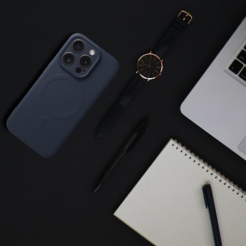 Silikonový kryt Silicone Mag Cover s ochranou fotoaparátu a podporou MagSafe pro iPhone 15 Pro Max titanově modrý