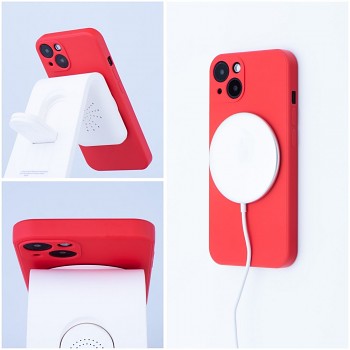 Silikonový kryt Silicone Mag Cover s ochranou fotoaparátu kompatibilní s MagSafe pro Samsung Galaxy A57 červený