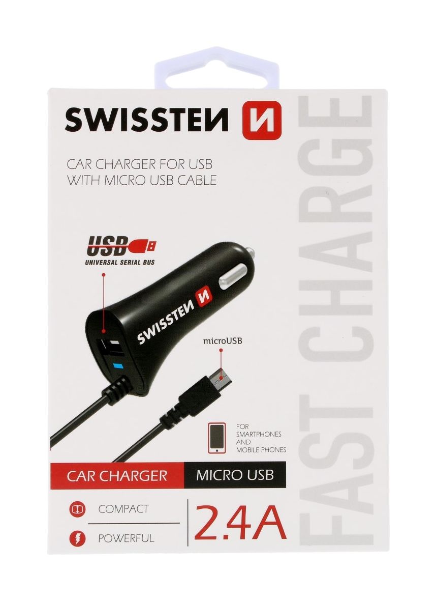 Nabíječka do auta 2.4A černá + datový kabel microUSB
