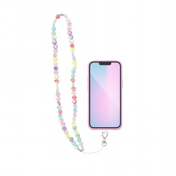 PIXIE korálkový přívěsek a šňůrka na krk na mobilní telefon délka 68 cm (ve smyčce 34 cm) srdíčka