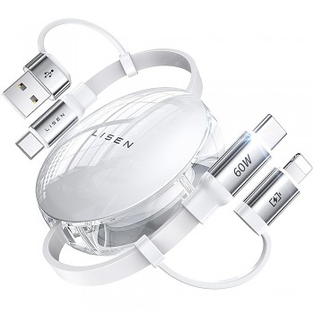 Lisen YL0123030001 datový a nabíjecí kabel USB-C na USB-C s adaptéry USB-A a Lightning 60W 1 m bílý