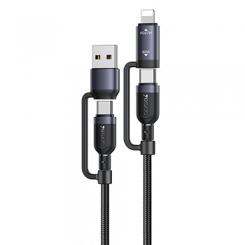 Yesido CA200 datový kabel 4v1 USB-C / USB-A na USB-C / Lightning 60W 480Mbps 1.2 m černý