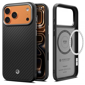 Kryt Spigen Enzo Aramid T MagSafe ACS09905 pro iPhone 17 Pro Max černý / stříbrný
