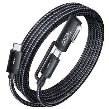 Lisen - Data Cable 3in1 (YL0124070021) - Type-C to Type-C, Magnetic, 140W, 480Mbps, Nylon Braided, 6.6ft - Gray
