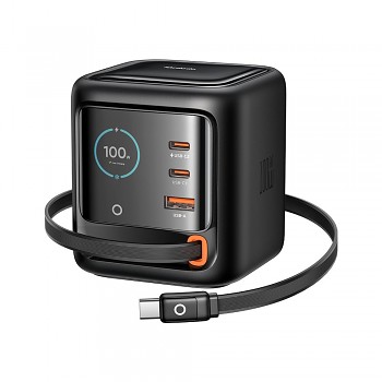 Mcdodo FreeGo Series CH-1391 nabíječka se zatahovacím kabelem USB-C 2x USB-C 1x USB-A 100W GaN černá