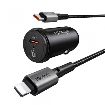 Nabíječka do auta Mcdodo Obsidian Series CC-7495 s kabelem USB-C na Lightning PD 45W 1.2 m černá