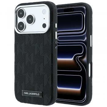 Karl Lagerfeld Grained Mono Resin Logo MagSafe kryt pro iPhone 18 Pro / iPhone 17 Pro černý