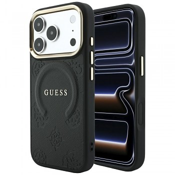 Guess Saffiano Peony & Ring kryt pro iPhone 18 Pro / 17 Pro s MagSafe černý