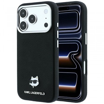 Karl Lagerfeld Grained Choupette Head Metal kryt pro iPhone 18 Pro Max / 17 Pro Max s MagSafe černý