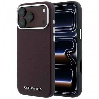 Karl Lagerfeld HC MagSafe Grained Leather Elongated Logo KLHMP18XPSWGKLR kryt pro iPhone 18 Pro Max / iPhone 17 Pro Max vínový