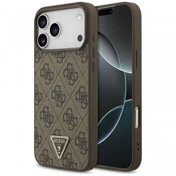 Guess Leather 4G Triangle Strass MagSafe GUHMP18XP4TDPW kryt pro iPhone 18 Pro Max / iPhone 17 Pro Max hnědý