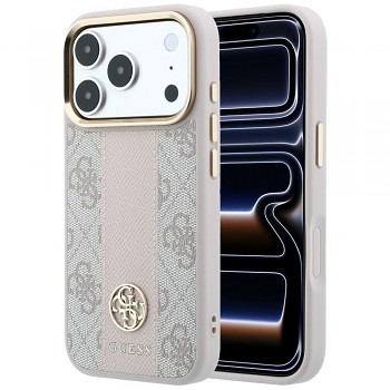 Guess Leather 4G Stripe Round Classic Logo MagSafe GUHMP18L6P4G4RCP kryt pro iPhone 18 Pro / iPhone 17 Pro růžový